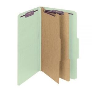 Smead Pressboard Classification Folder With SafeSHIELD Fastener - Gray/Green